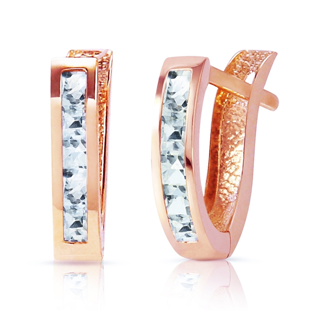 14K. SOLD GOLD OVAL HUGGIE EARRING WITH AQUAMARINE - Picture 3 of 4
